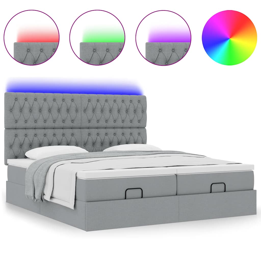 Ottoman bed met matrassen en LED's 160x200cm stof lichtgrijs