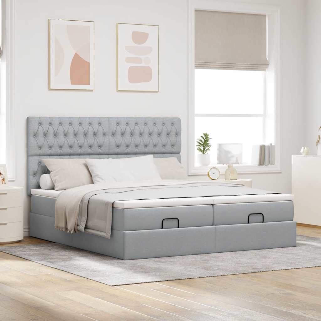 Ottoman bed met matrassen en LED's 160x200cm stof lichtgrijs