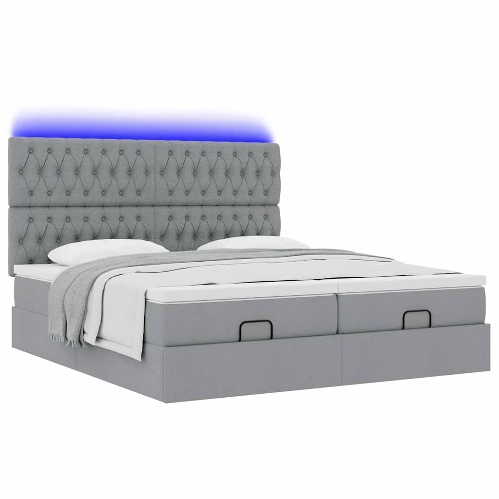 Ottoman bed met matrassen en LED's 160x200cm stof lichtgrijs