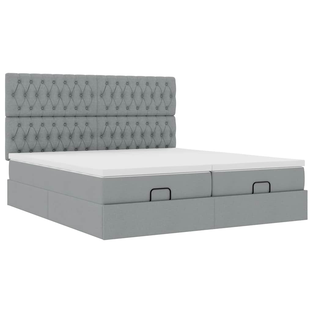 Ottoman bed met matrassen en LED's 160x200cm stof lichtgrijs