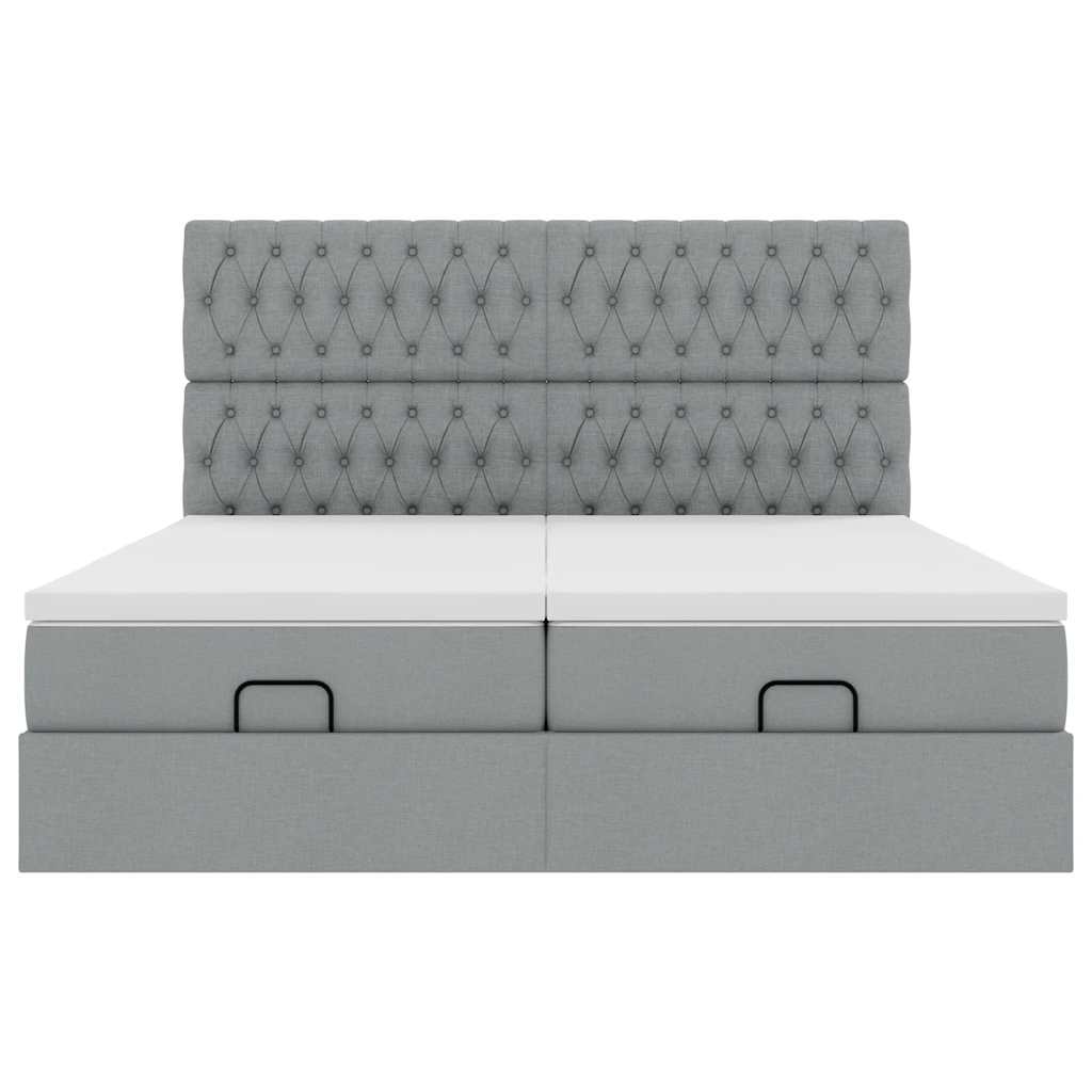 Ottoman bed met matrassen en LED's 160x200cm stof lichtgrijs