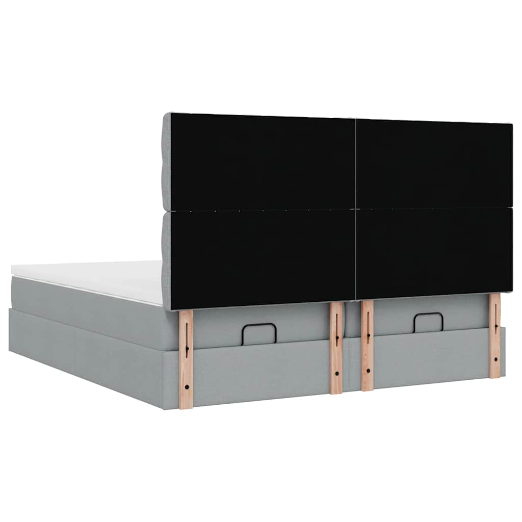 Ottoman bed met matrassen en LED's 160x200cm stof lichtgrijs