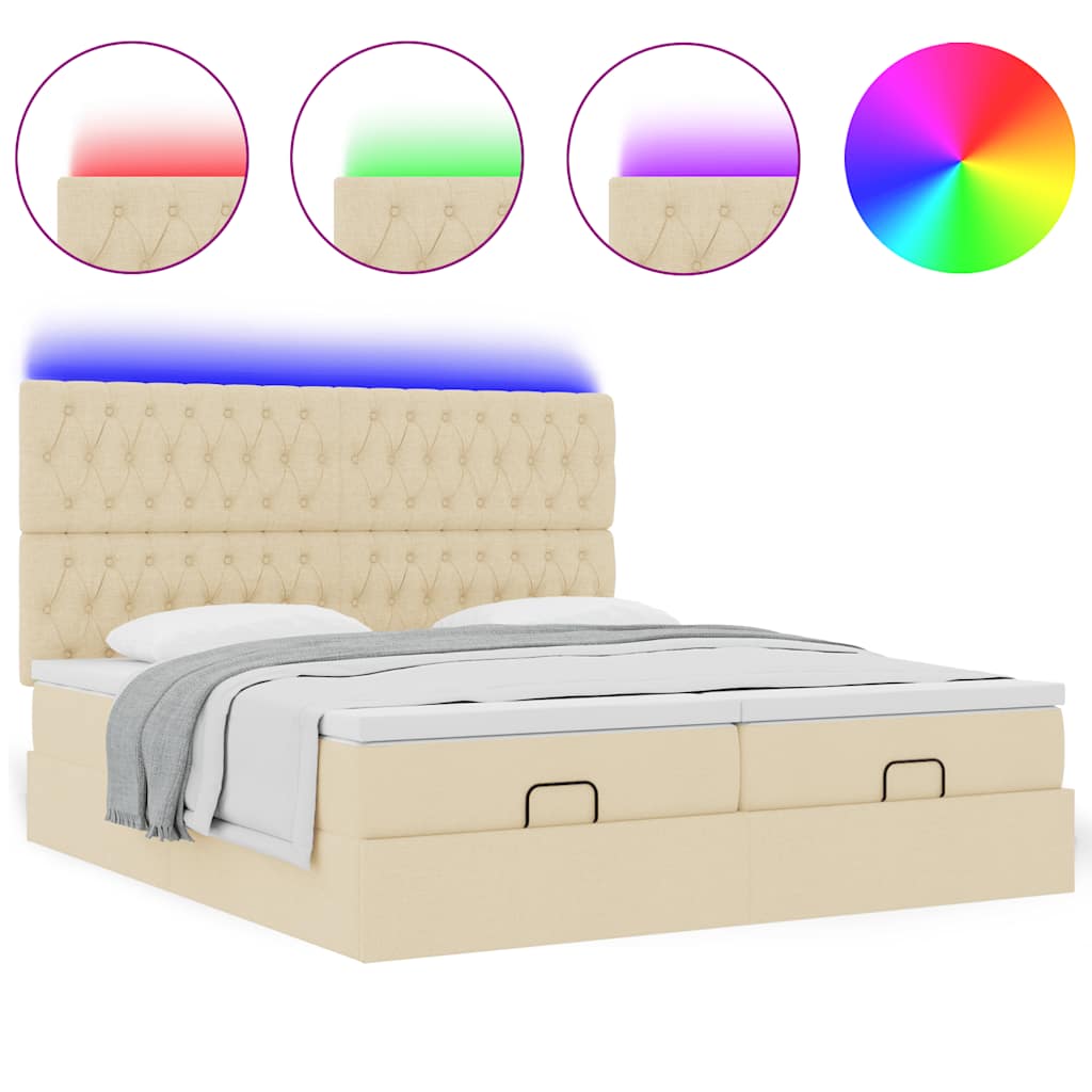 Ottoman bed met matrassen en LED's 160x200cm stof crèmekleurig