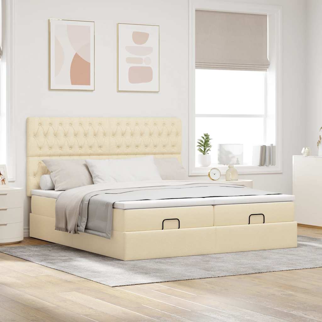 Ottoman bed met matrassen en LED's 160x200cm stof crèmekleurig