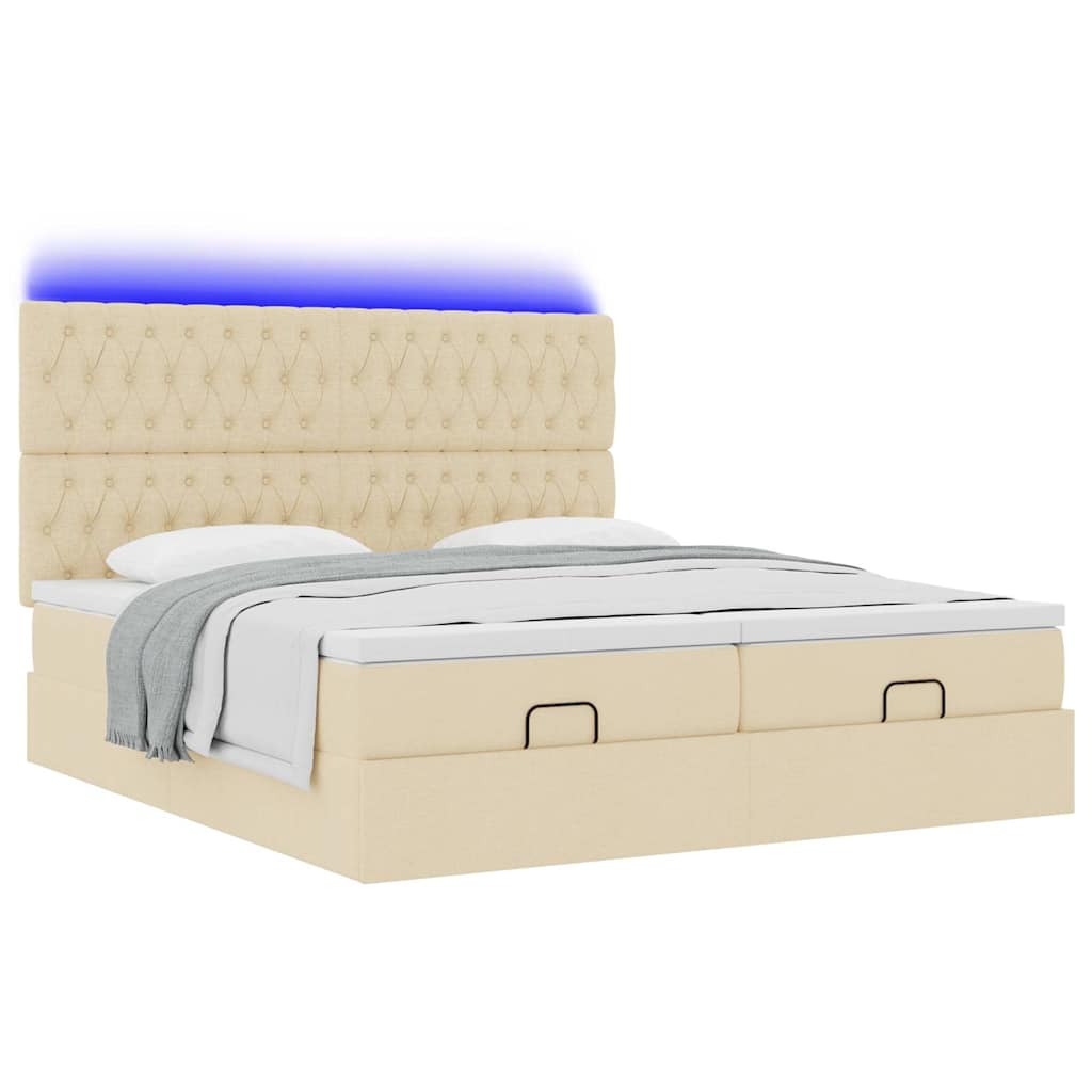 Ottoman bed met matrassen en LED's 160x200cm stof crèmekleurig