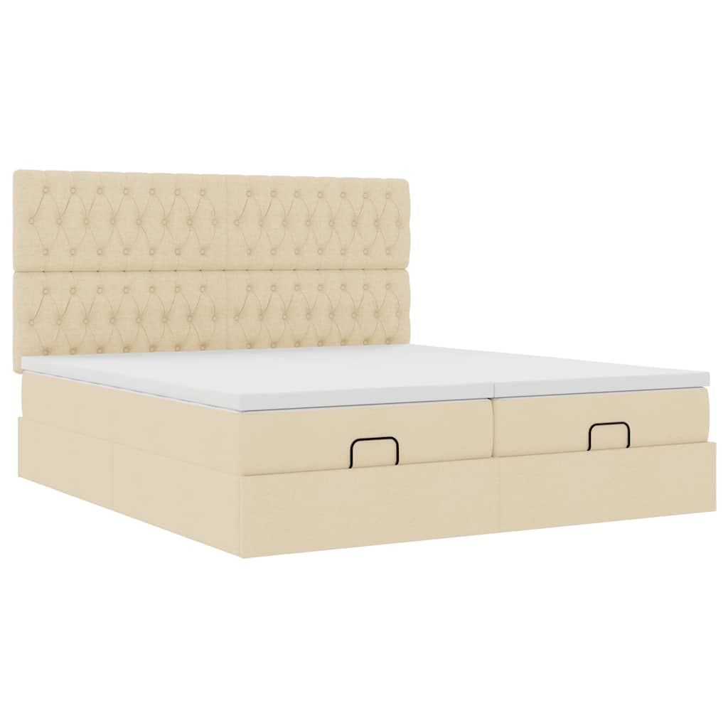 Ottoman bed met matrassen en LED's 160x200cm stof crèmekleurig