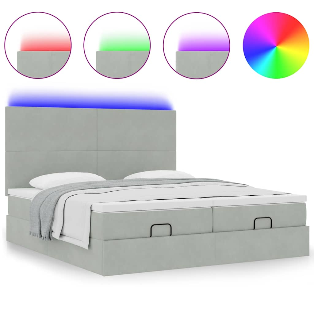 Ottoman bed met matrassen en LED's 160x200cm fluweel lichtgrijs