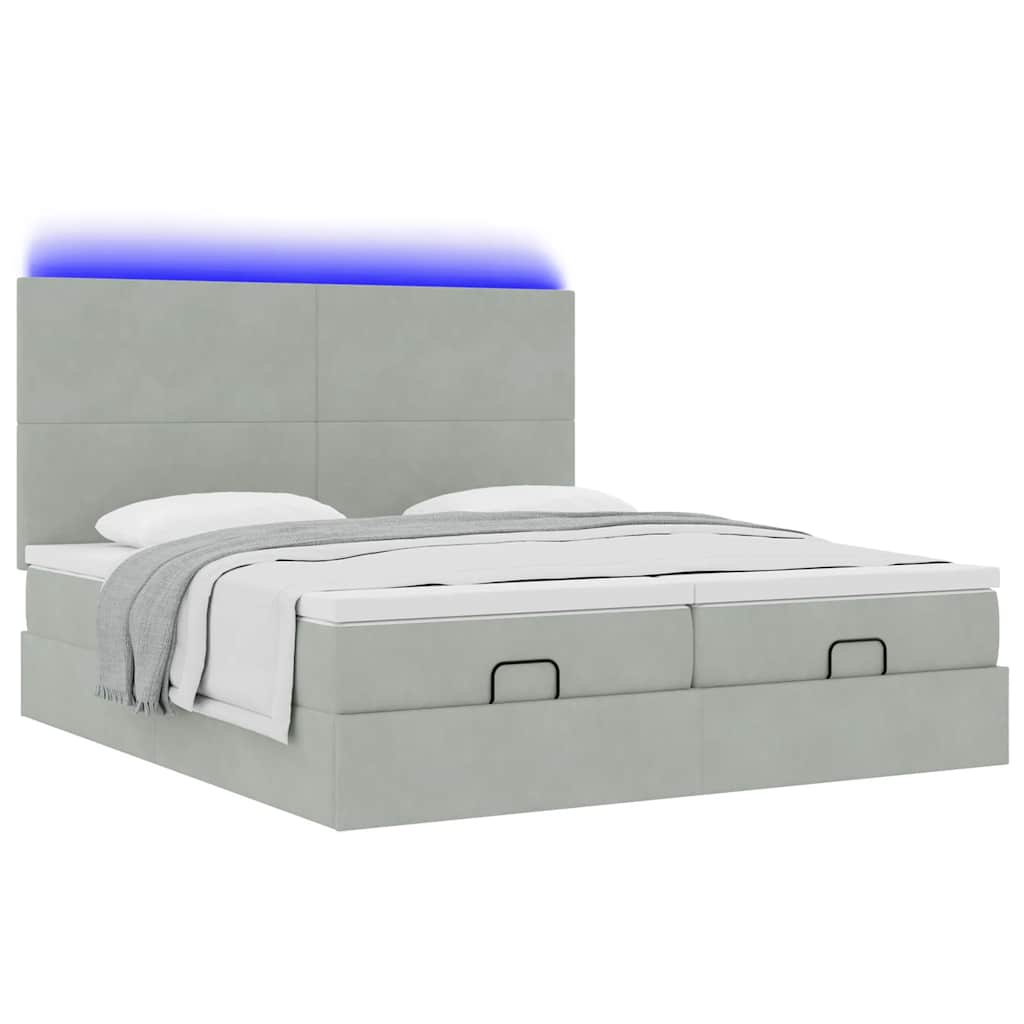 Ottoman bed met matrassen en LED's 160x200cm fluweel lichtgrijs