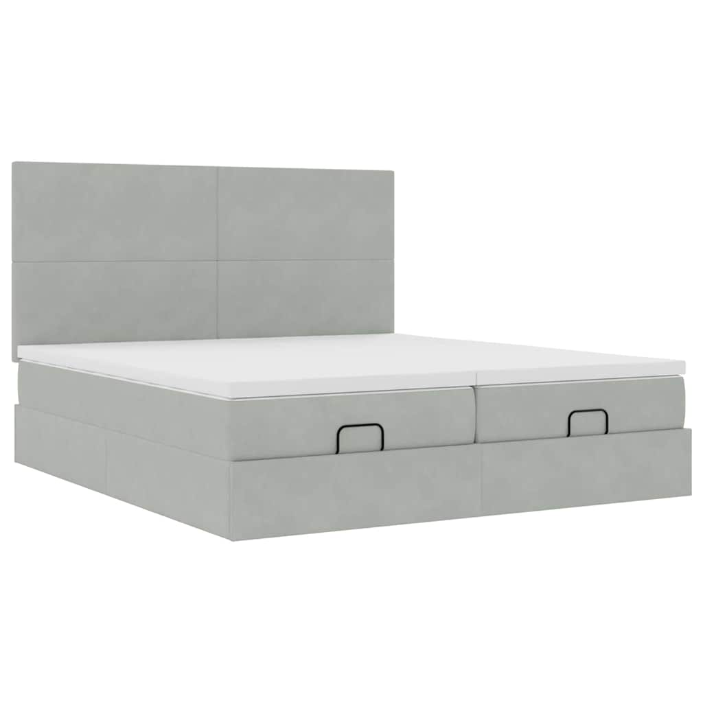 Ottoman bed met matrassen en LED's 160x200cm fluweel lichtgrijs