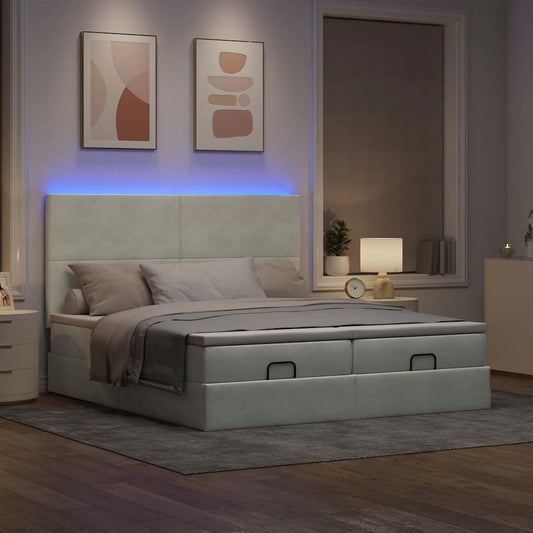 Ottoman bed met matrassen en LED's 160x200cm fluweel lichtgrijs