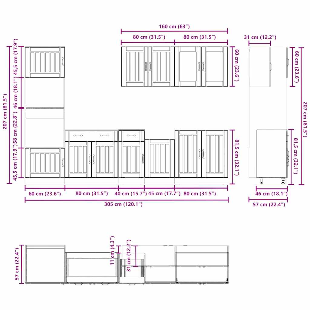 7-delige Keukenkastenset Kalmar bewerkt hout wit