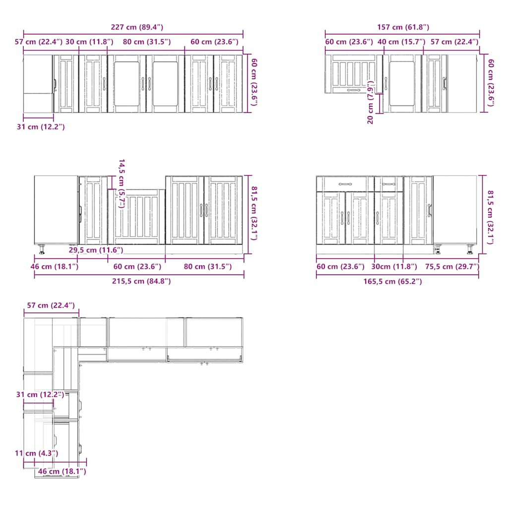 11-delige Keukenkastenset Lucca bewerkt hout wit