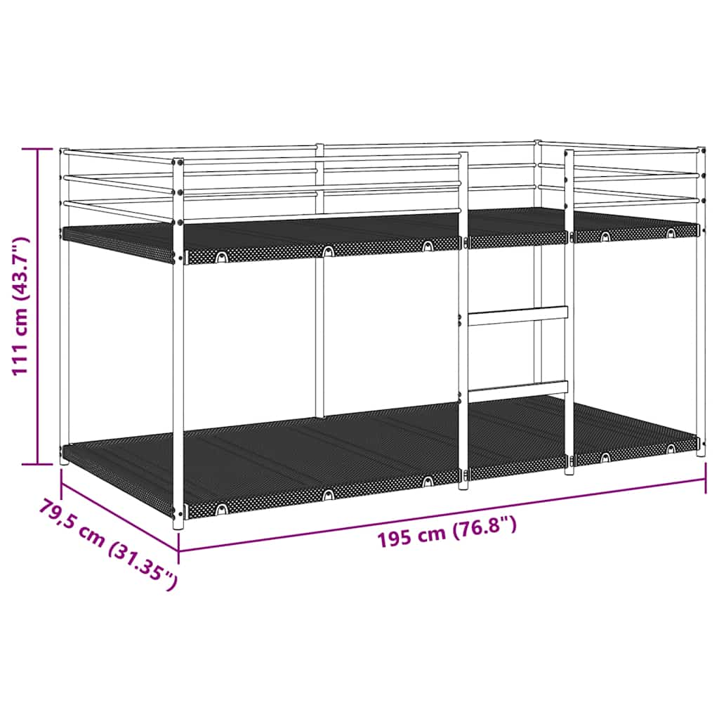 Stapelbed zonder matras 75x190 cm staal zwart