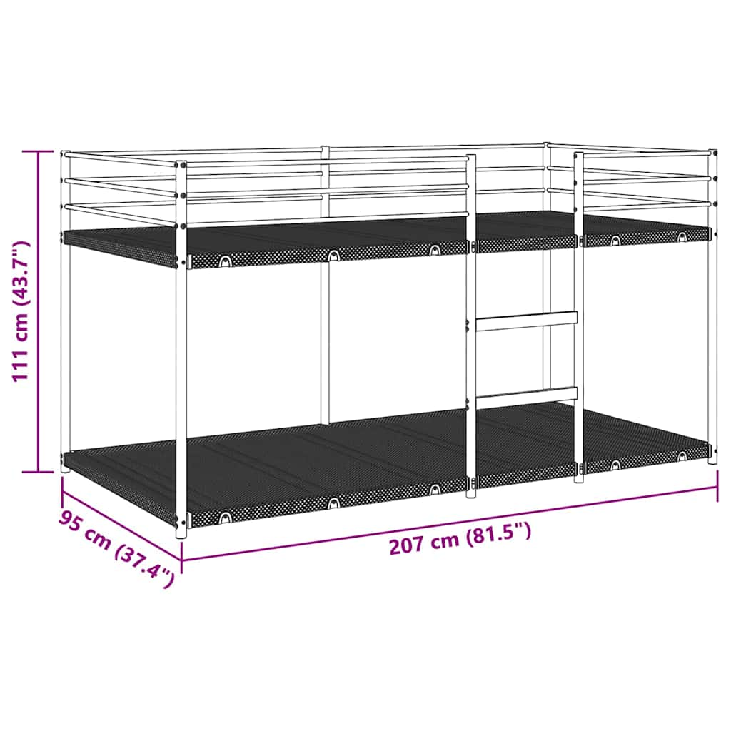 Stapelbed zonder matras 90x200 cm staal zwart