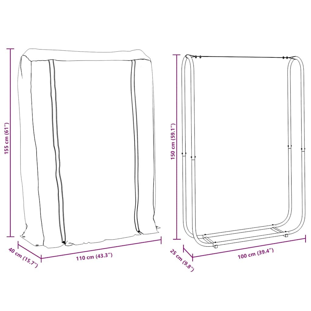 Haardhoutrek met regenhoes 100x25x150 cm gegalvaniseerd staal