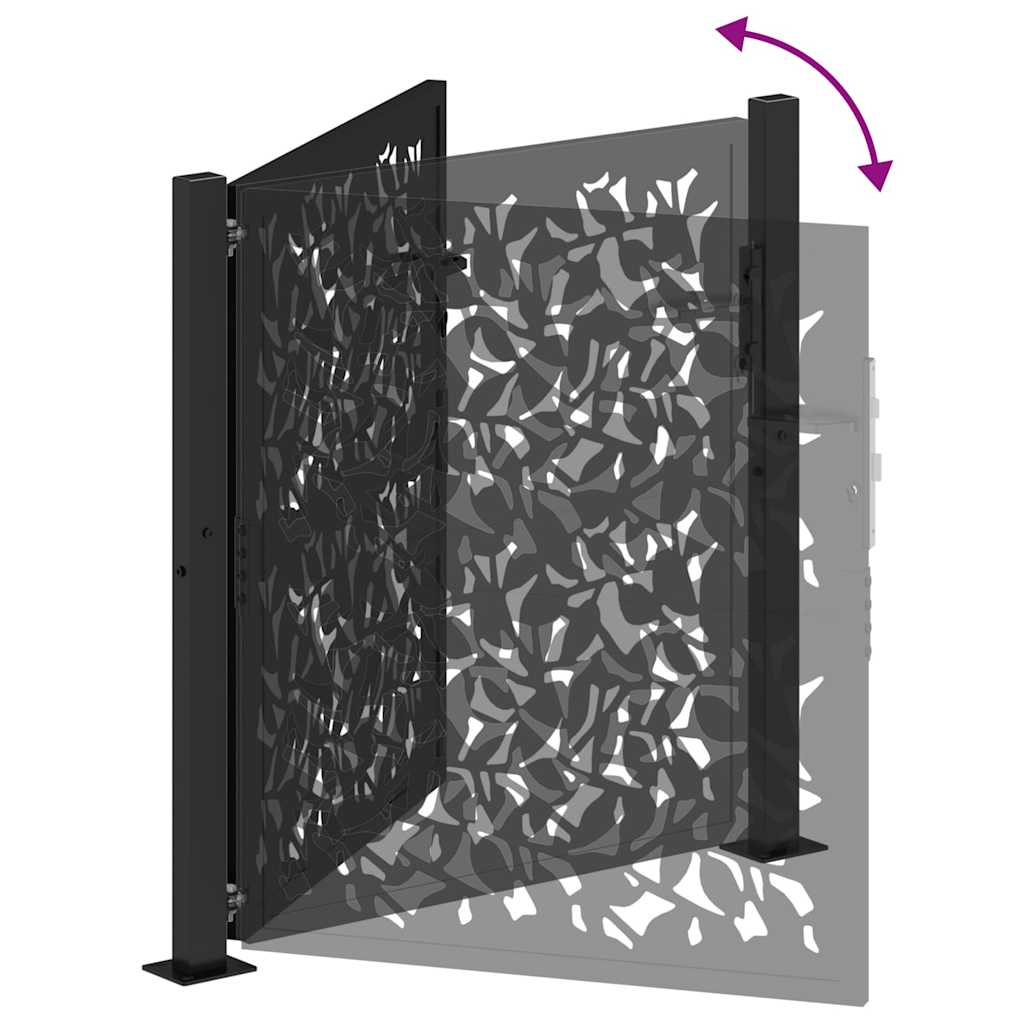 Poort met bladontwerp 105x105 cm staal zwart