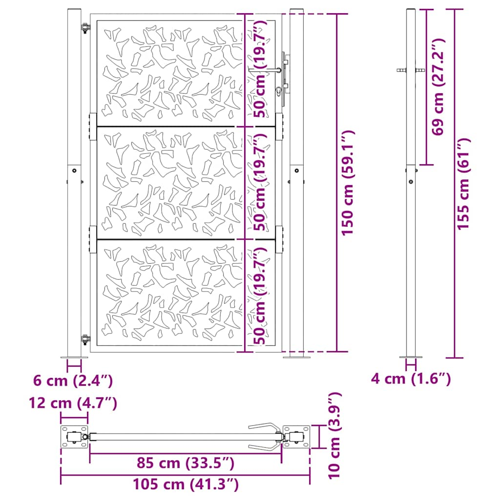 Poort met bladontwerp 105x155 cm staal zwart