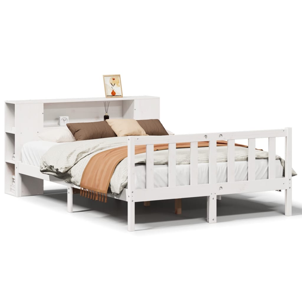 Bed met boekenkast zonder matras grenenhout wit 135x190 cm