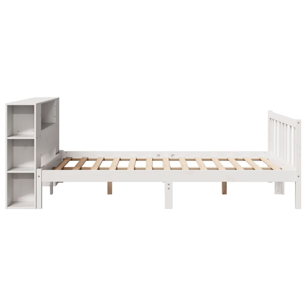 Bed met boekenkast zonder matras grenenhout wit 135x190 cm