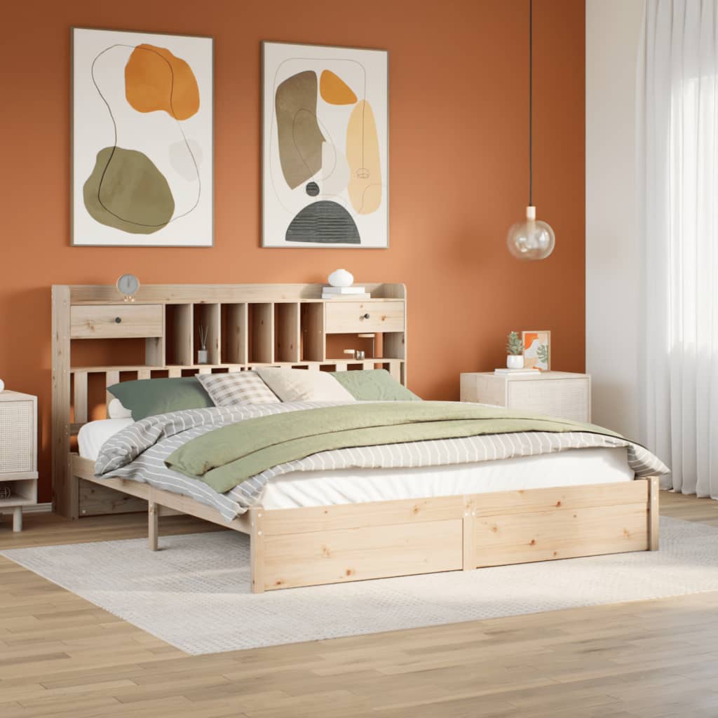 Bed met boekenkast zonder matras massief grenenhout 180x200 cm