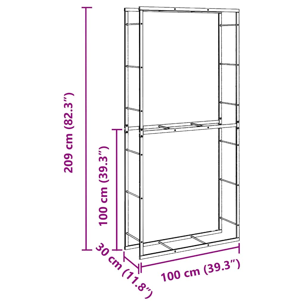 Haardhoutrek 100x30x209 cm staal zwart