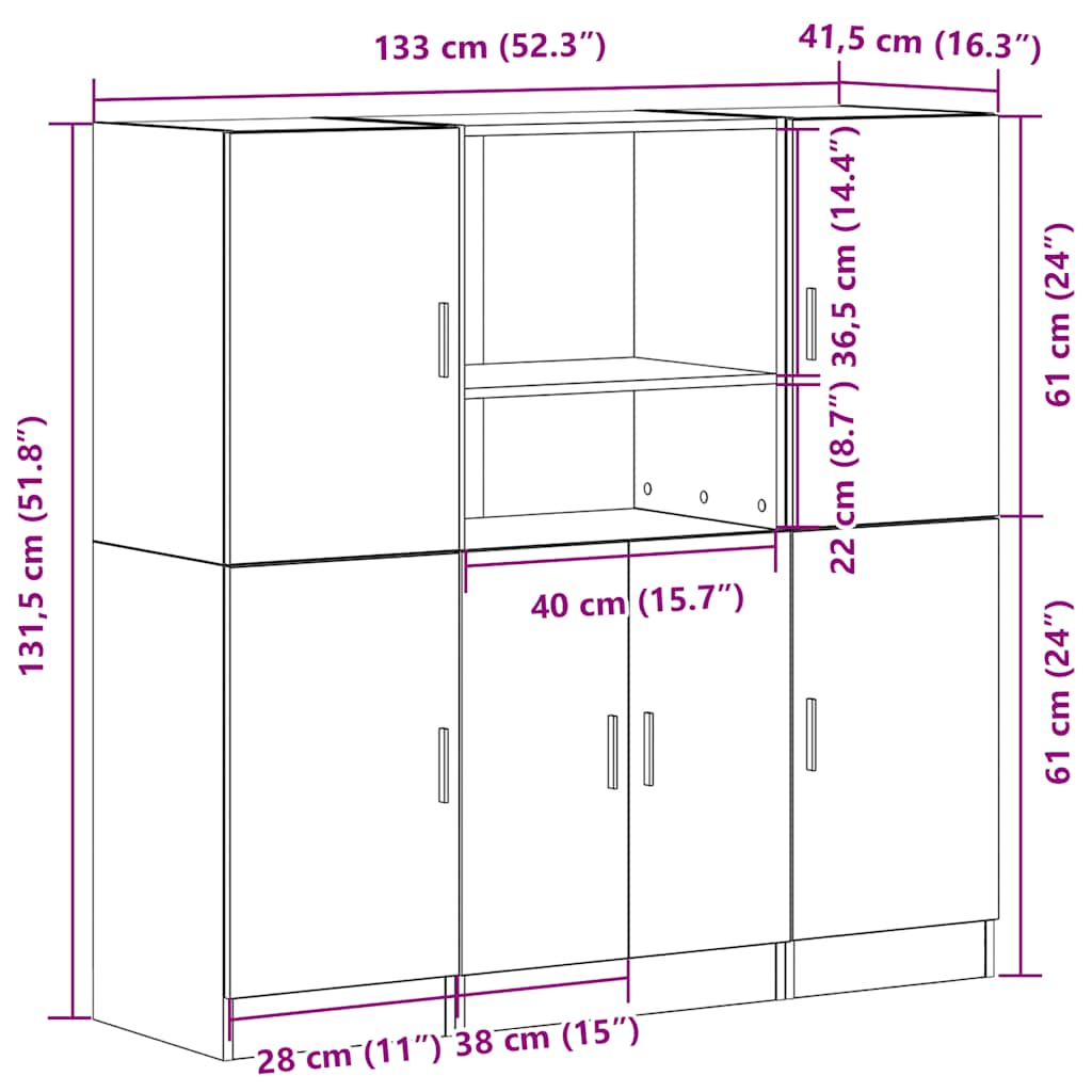 3-delige Keukenkastenset bewerkt hout wit