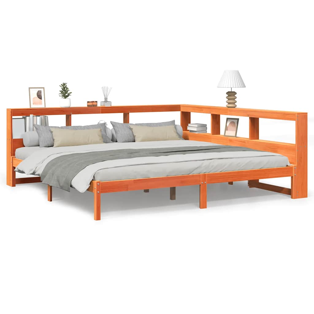 Bed met boekenkast zonder matras grenenhout wasbruin 180x200 cm