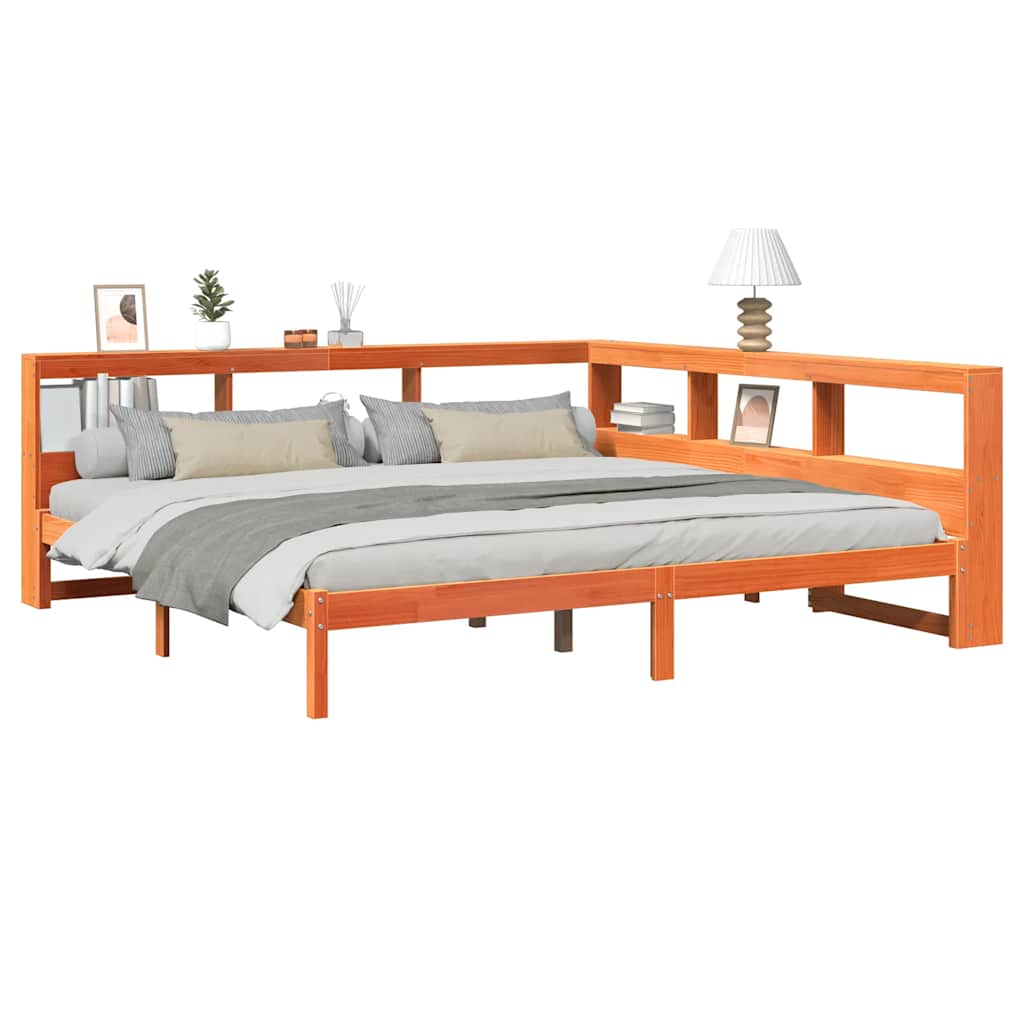 Bed met boekenkast zonder matras grenenhout wasbruin 180x200 cm