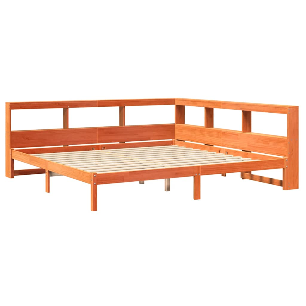 Bed met boekenkast zonder matras grenenhout wasbruin 180x200 cm