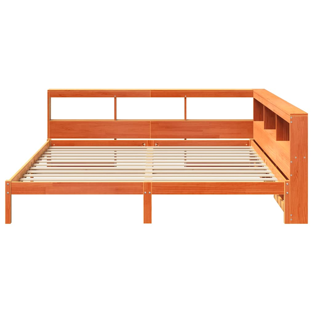 Bed met boekenkast zonder matras grenenhout wasbruin 180x200 cm