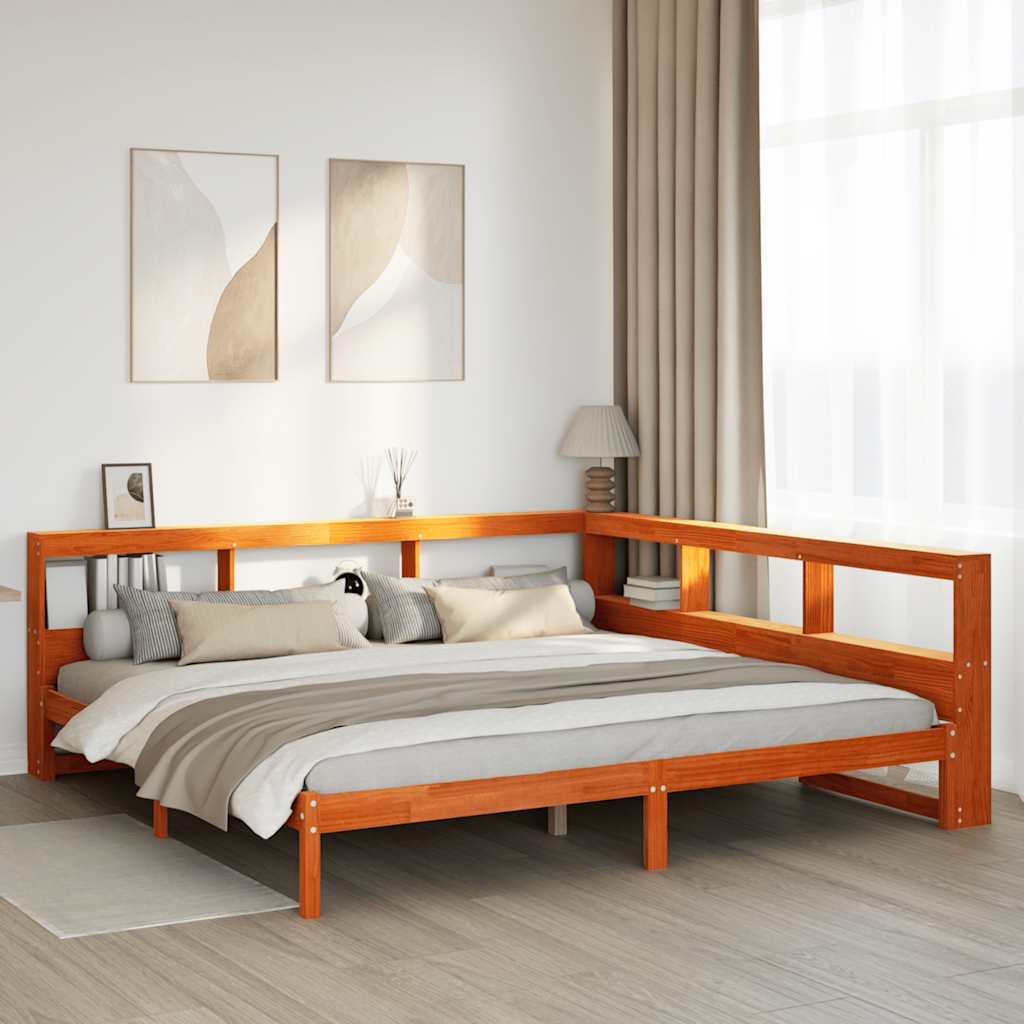 Bed met boekenkast zonder matras grenenhout wasbruin 180x200 cm