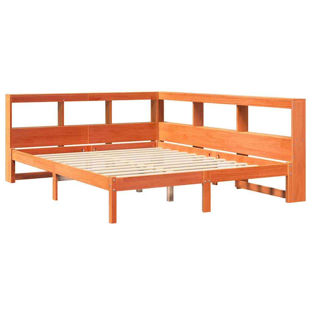 Bed met boekenkast zonder matras grenenhout wasbruin 140x200 cm