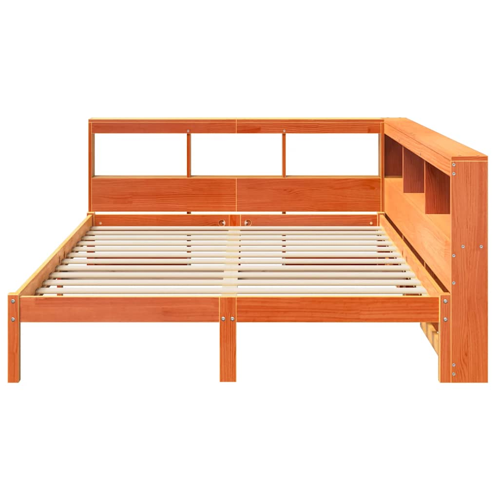 Bed met boekenkast zonder matras grenenhout wasbruin 140x200 cm