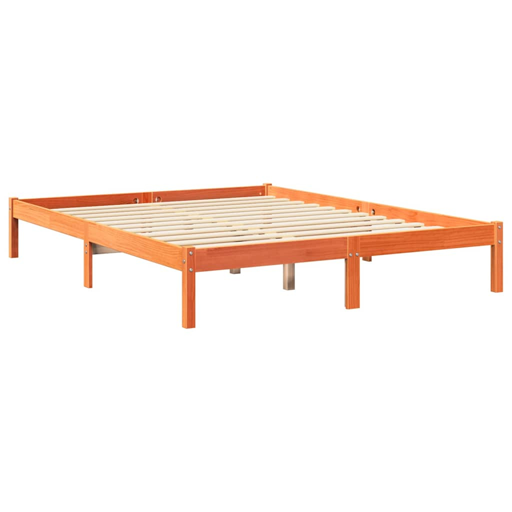 Bed met boekenkast zonder matras grenenhout wasbruin 140x200 cm