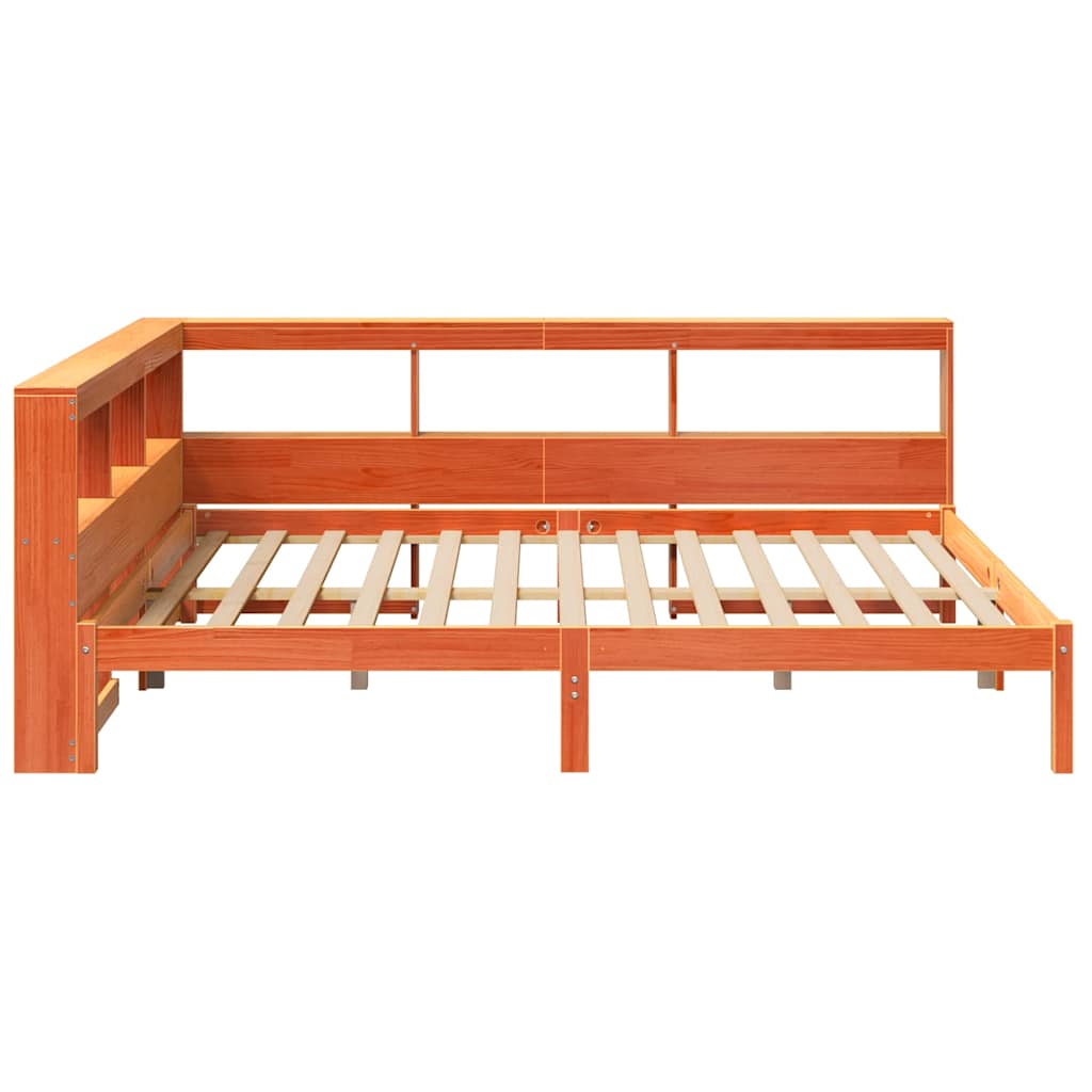 Bed met boekenkast zonder matras grenenhout wasbruin 140x200 cm