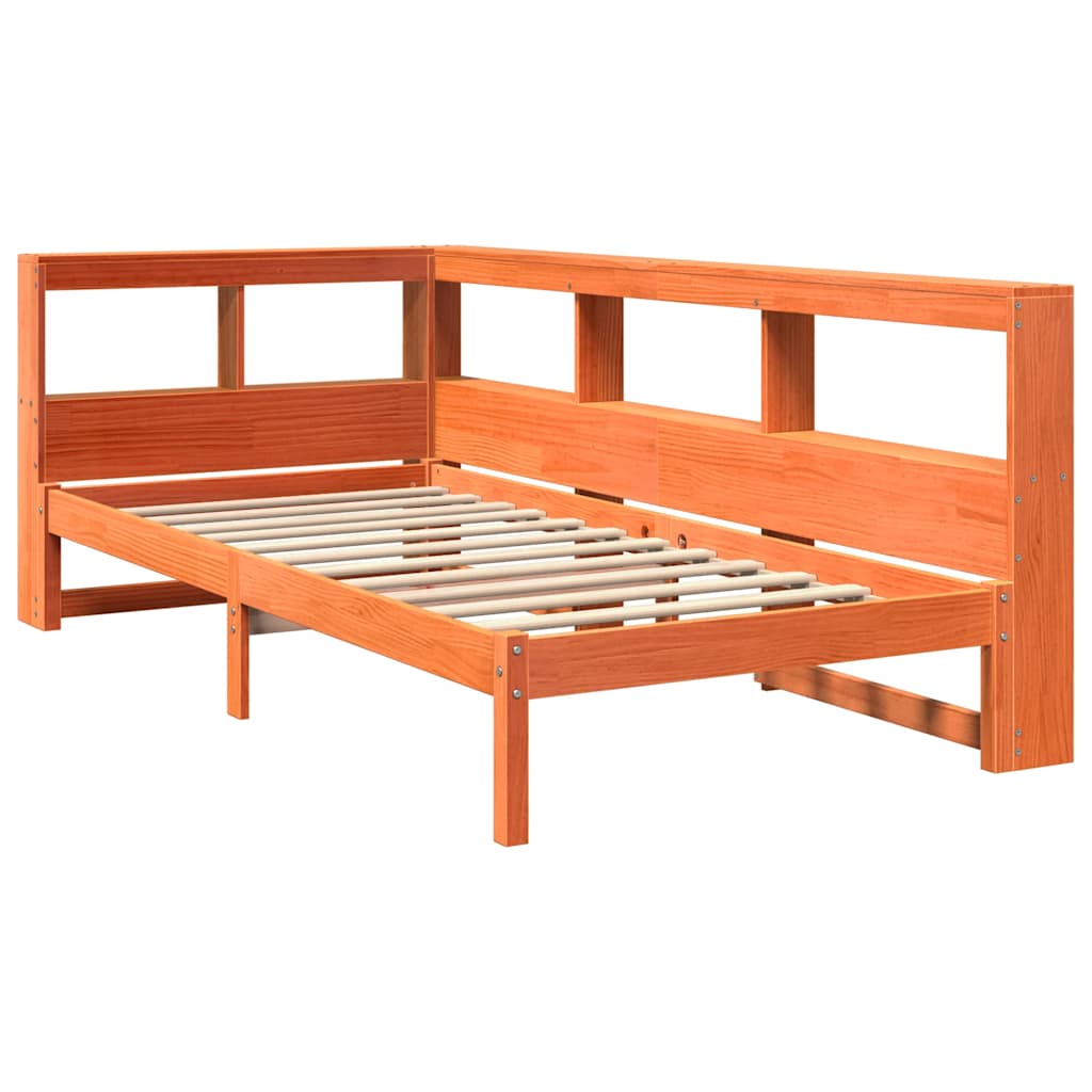 Bed met boekenkast zonder matras grenenhout wasbruin 100x200 cm