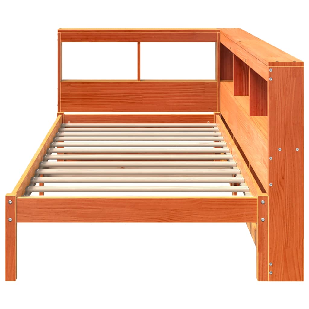 Bed met boekenkast zonder matras grenenhout wasbruin 100x200 cm