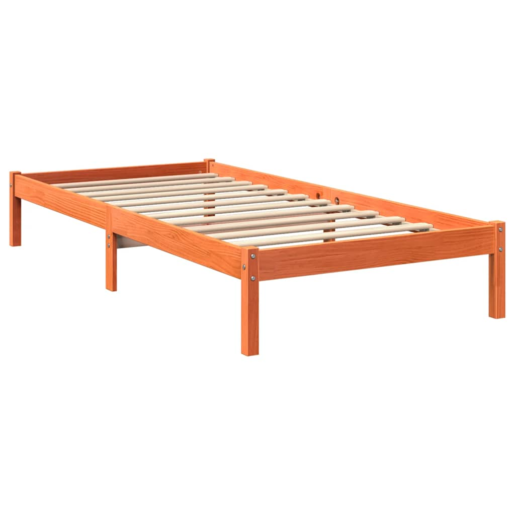 Bed met boekenkast zonder matras grenenhout wasbruin 100x200 cm