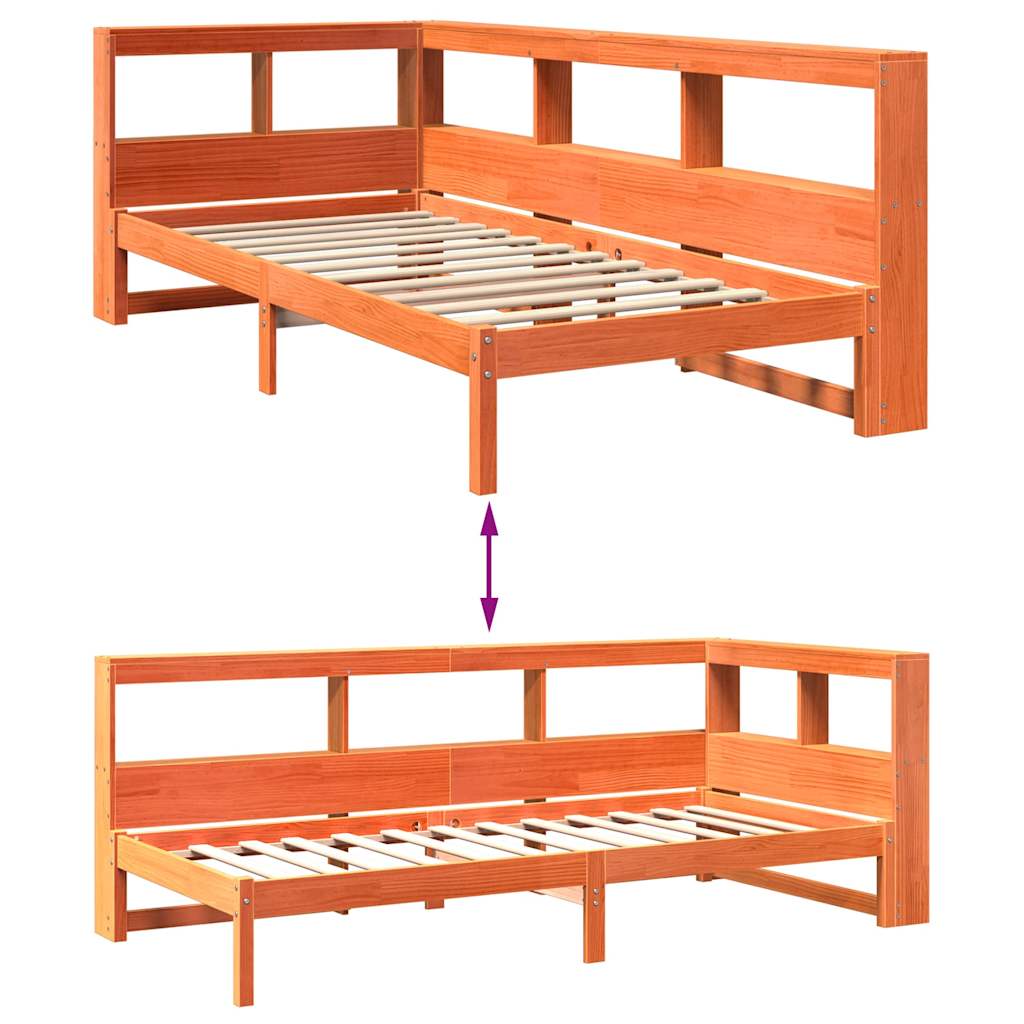 Bed met boekenkast zonder matras grenenhout wasbruin 100x200 cm