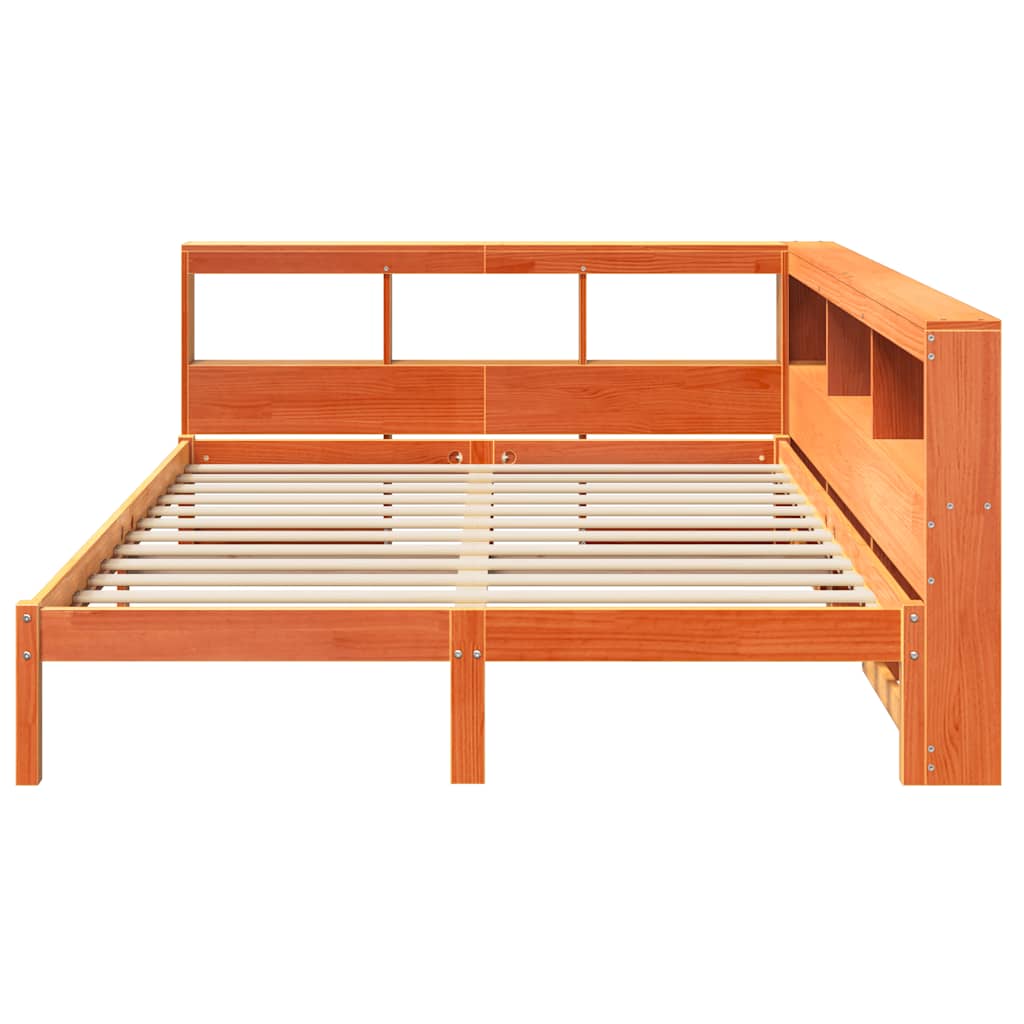 Bed met boekenkast zonder matras grenenhout wasbruin 140x190 cm