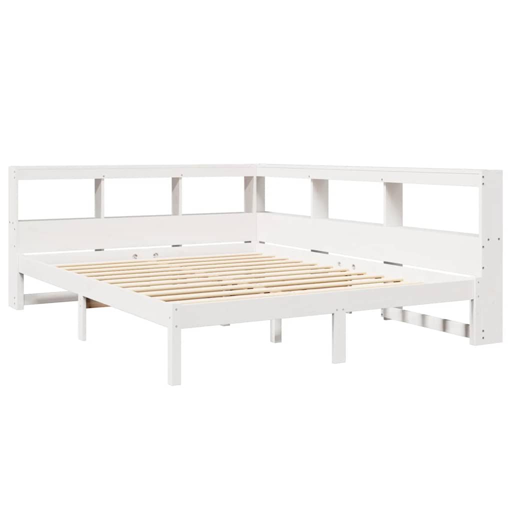 Bed met boekenkast zonder matras grenenhout wit 135x190 cm