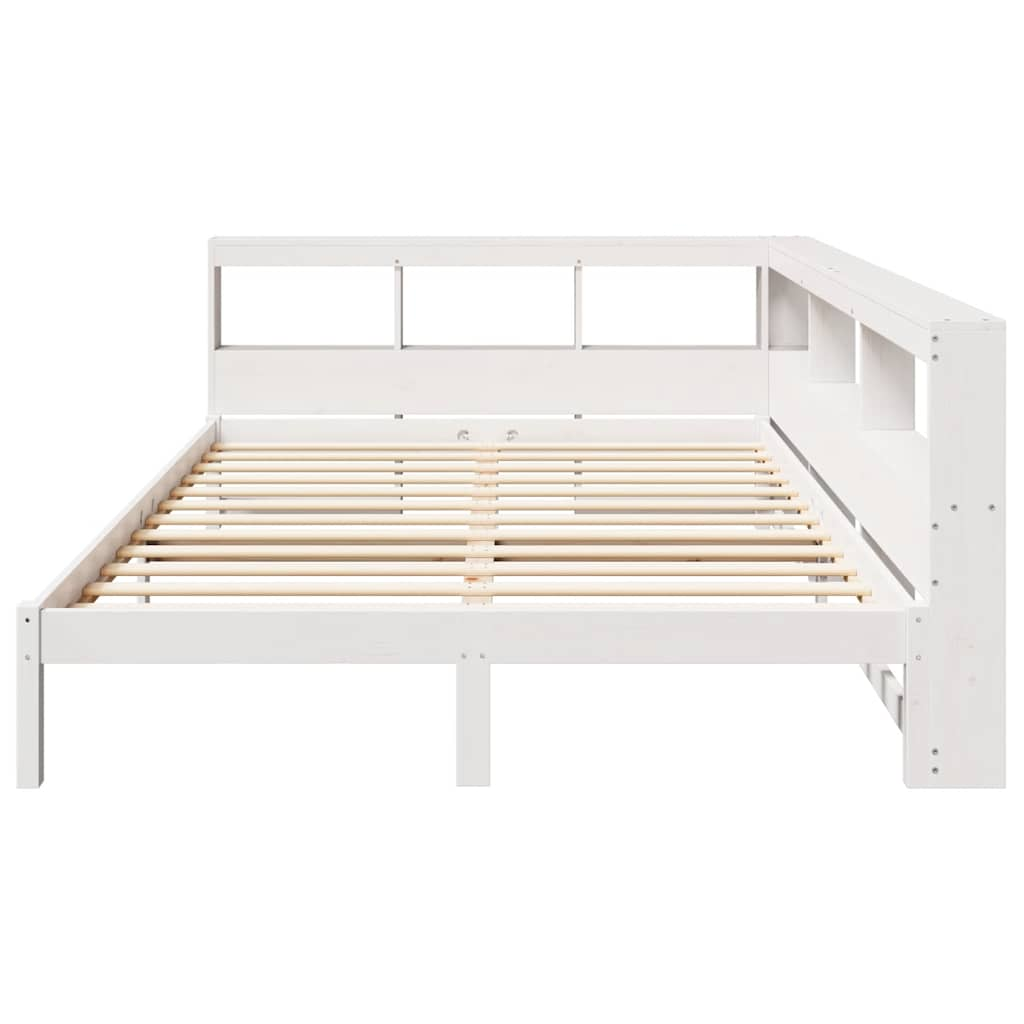 Bed met boekenkast zonder matras grenenhout wit 135x190 cm