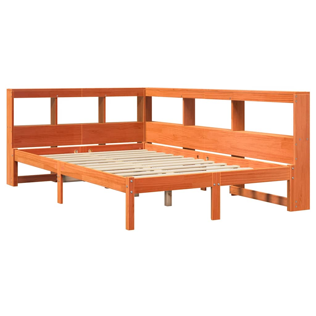 Bed met boekenkast zonder matras grenenhout wasbruin 120x190 cm