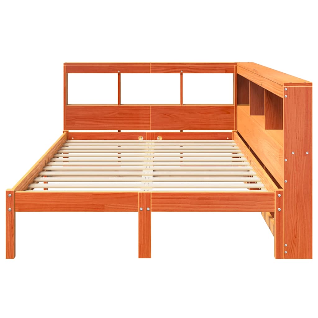 Bed met boekenkast zonder matras grenenhout wasbruin 120x190 cm