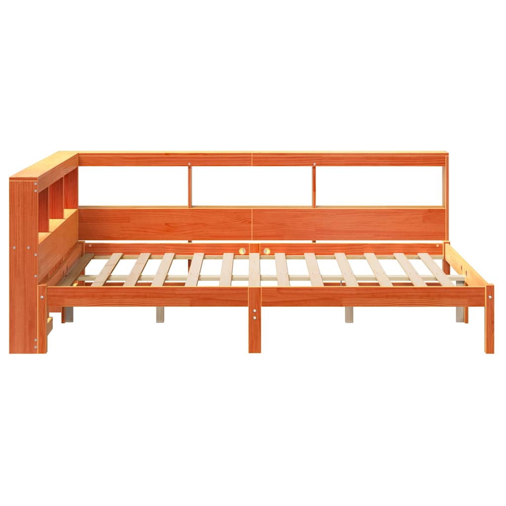 Bed met boekenkast zonder matras grenenhout wasbruin 120x190 cm