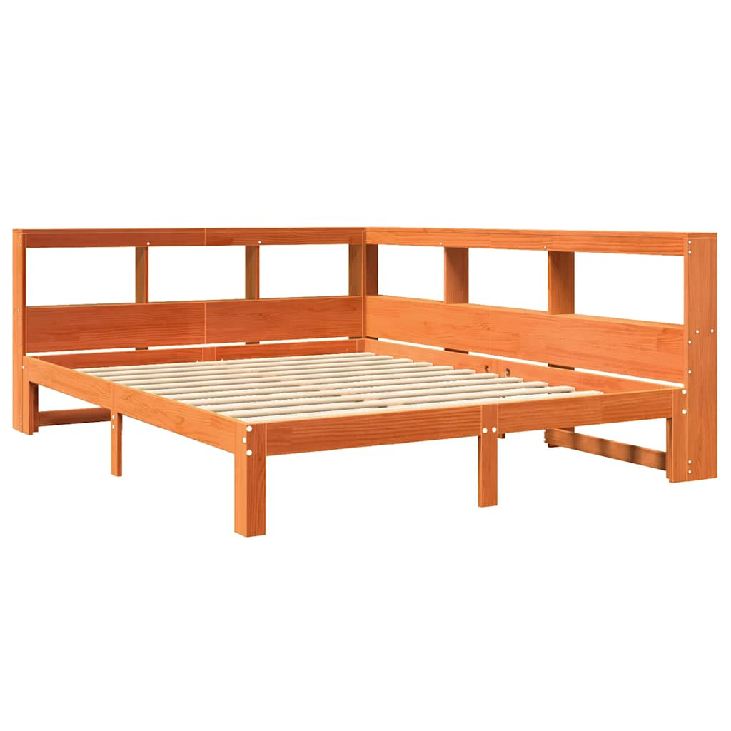 Bed met boekenkast zonder matras grenenhout wasbruin 140x200 cm