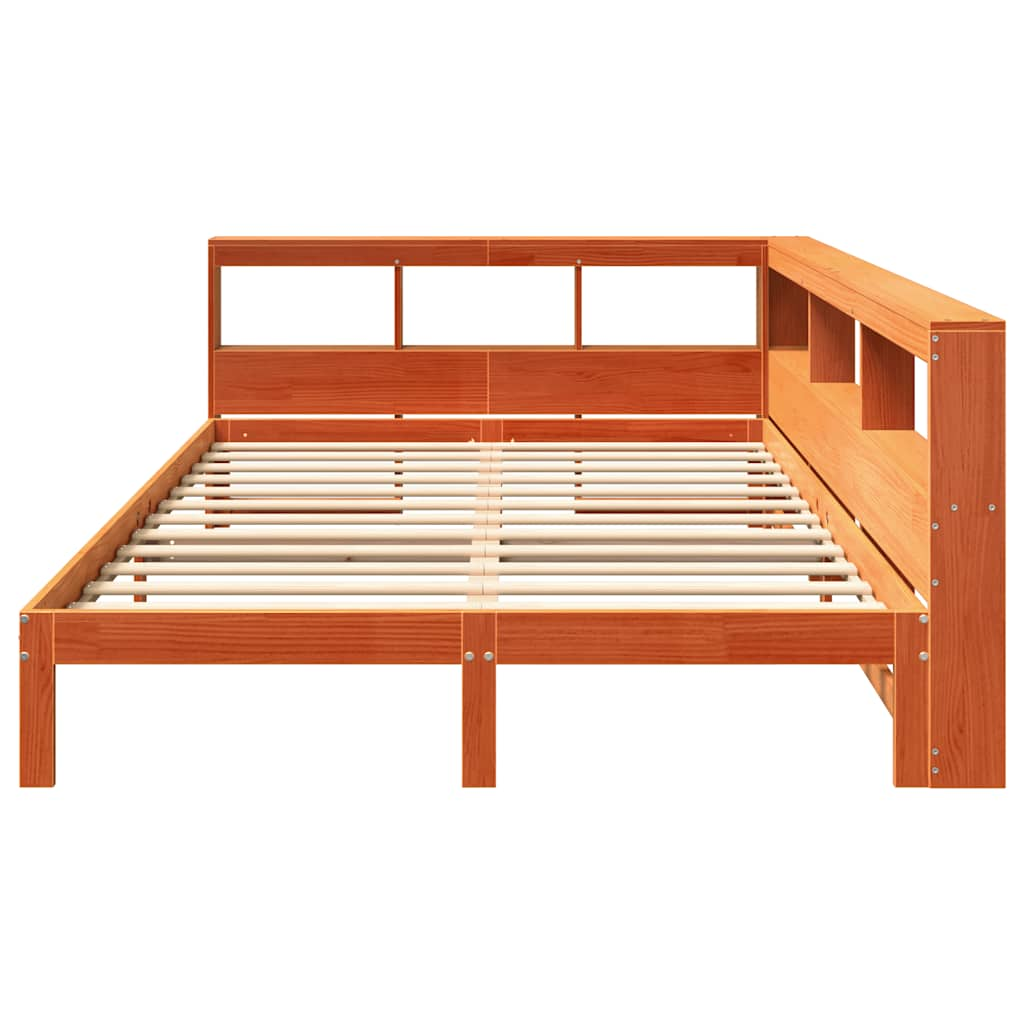 Bed met boekenkast zonder matras grenenhout wasbruin 140x200 cm