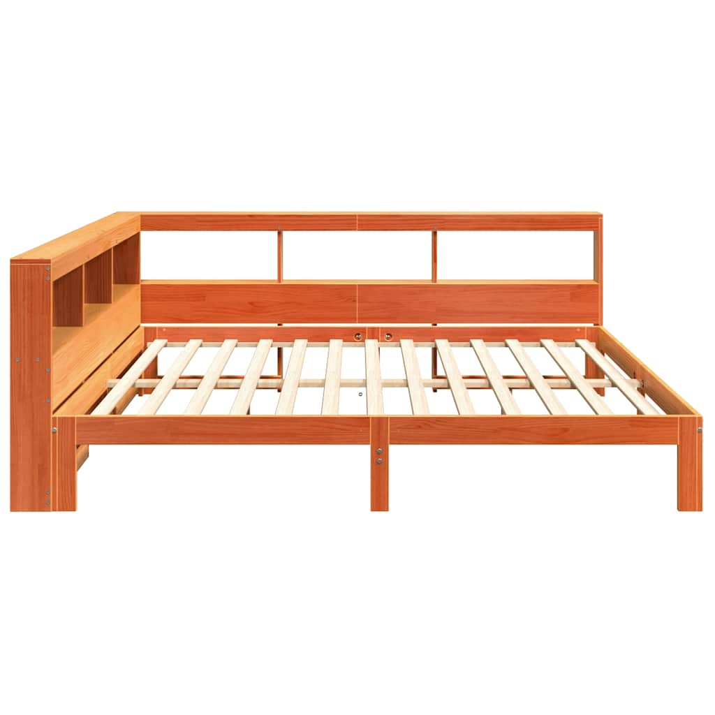 Bed met boekenkast zonder matras grenenhout wasbruin 140x200 cm