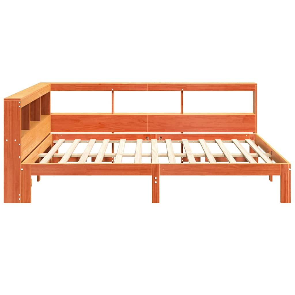 Bed met boekenkast zonder matras grenenhout wasbruin 120x200 cm