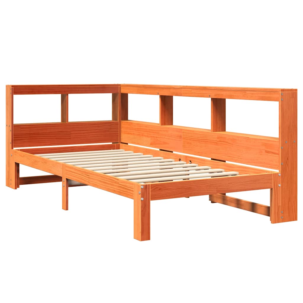 Bed met boekenkast zonder matras grenenhout wasbruin 100x200 cm